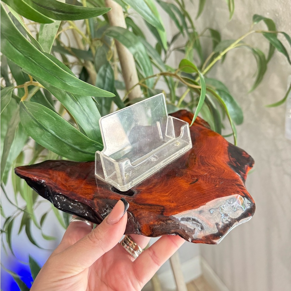 Vintage Burl Wood Business Card Holder • Natural‎ Slab Desk Display